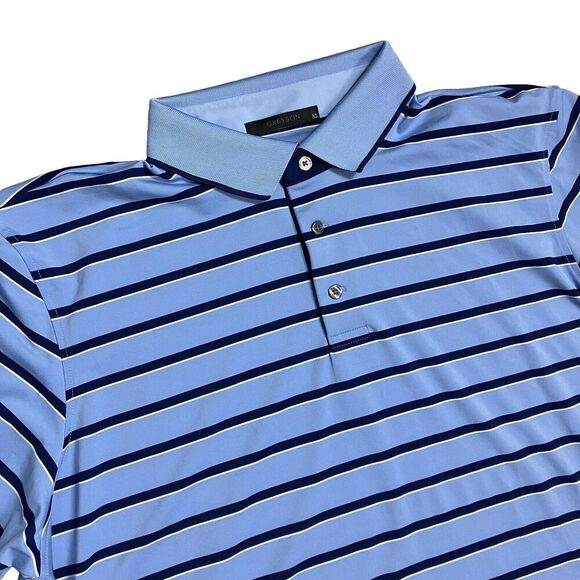 Greyson Shirt Mens XL Blue Striped Polo Golf Stretch Preppy Wolf Button Pink